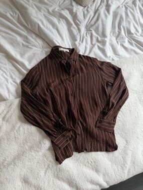 Dior Brown Pinstripe Button Up Shirt